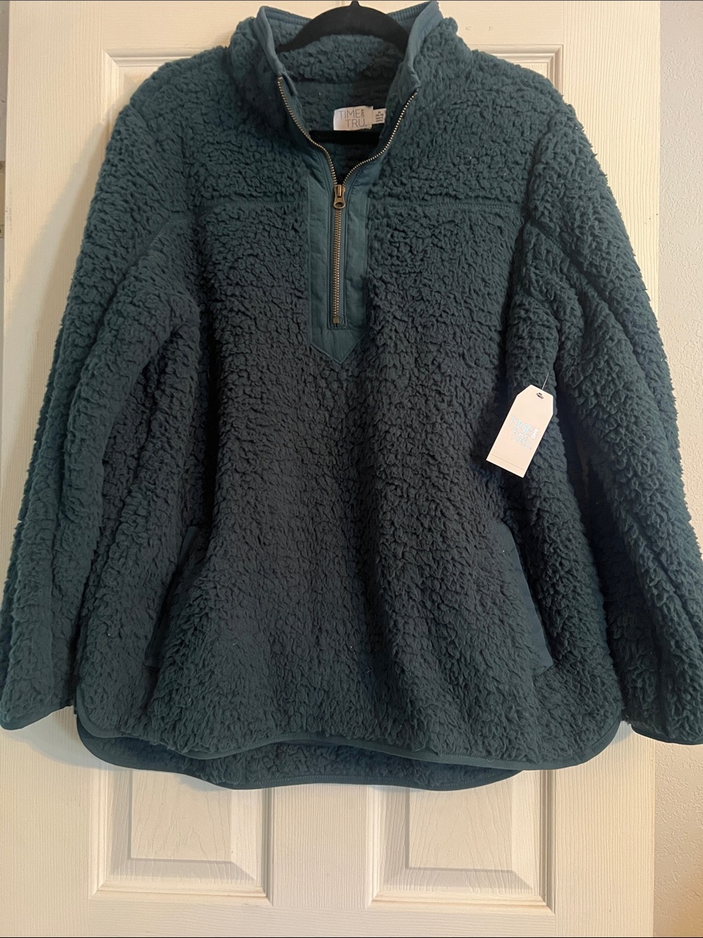 Time and Tru Teal Sherpa Pullover Jacket